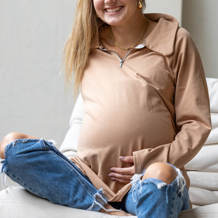 Bo 1/4 Zip Maternity Pull Over - maternity sweater by New Genes Maternity Wear