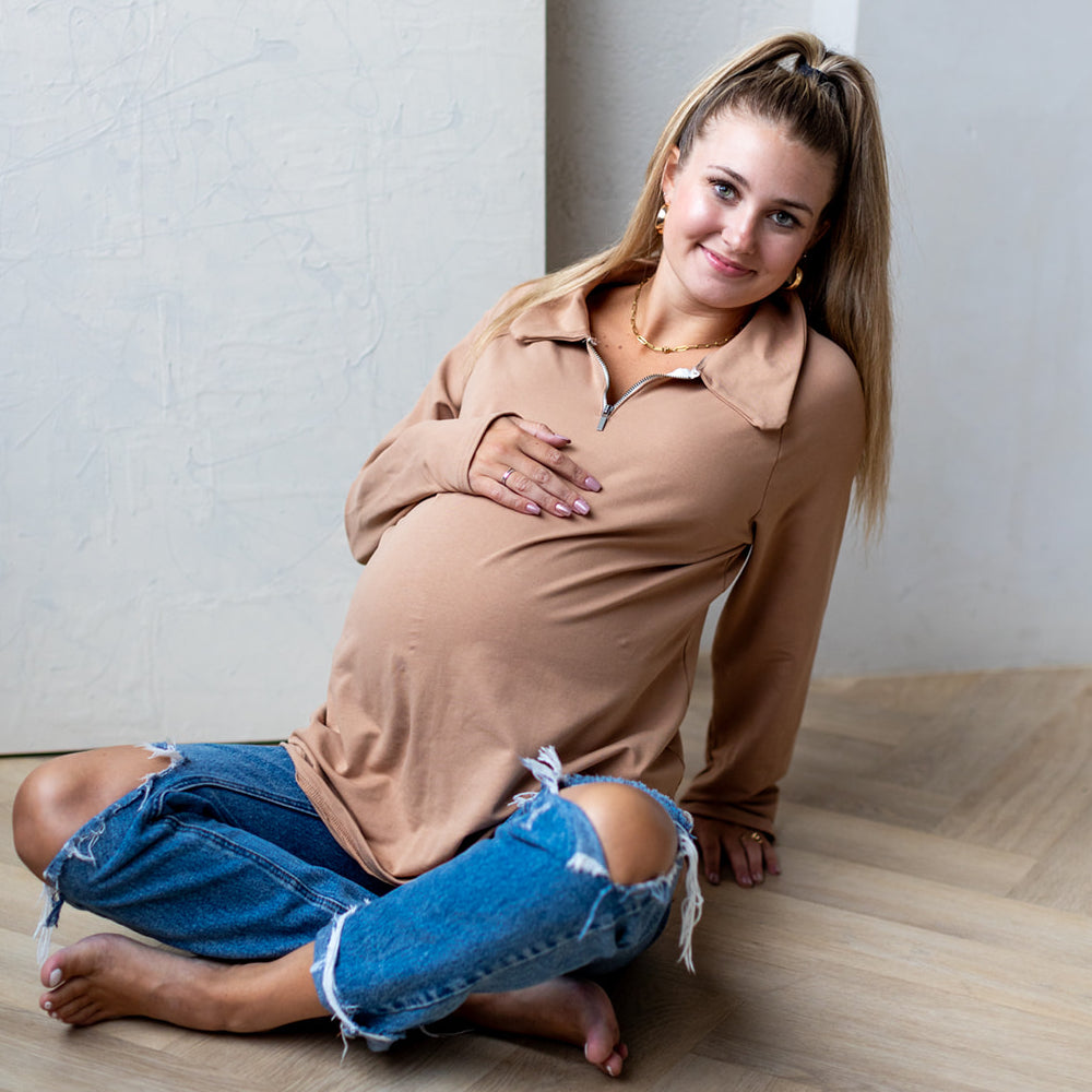 Bo 1/4 Zip Maternity Pull Over - maternity sweater by New Genes Maternity Wear