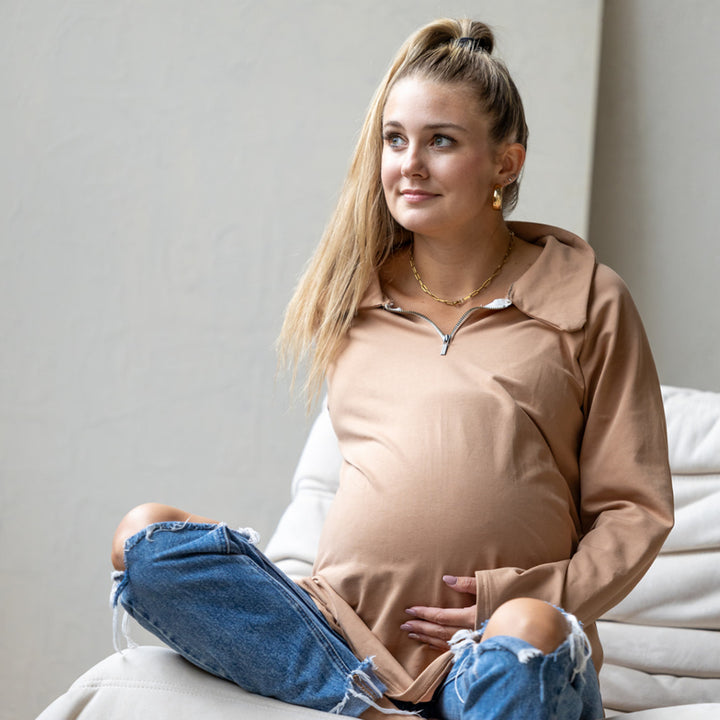 Bo 1/4 Zip Maternity Pull Over - maternity sweater by New Genes Maternity Wear