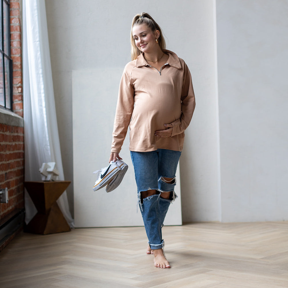 Bo 1/4 Zip Maternity Pull Over - maternity sweater by New Genes Maternity Wear