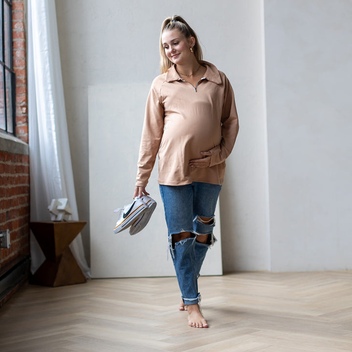 Bo 1/4 Zip Maternity Pull Over - maternity sweater by New Genes Maternity Wear