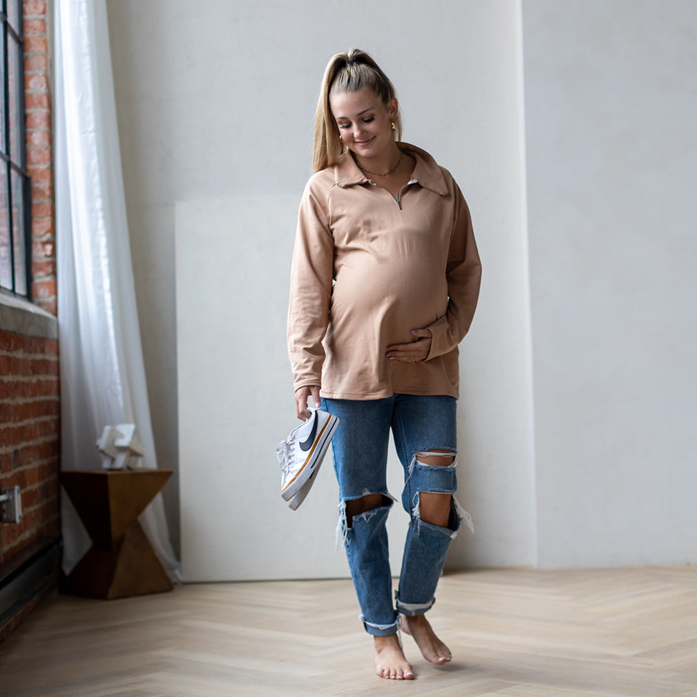 Bo 1/4 Zip Maternity Pull Over - maternity sweater by New Genes Maternity Wear