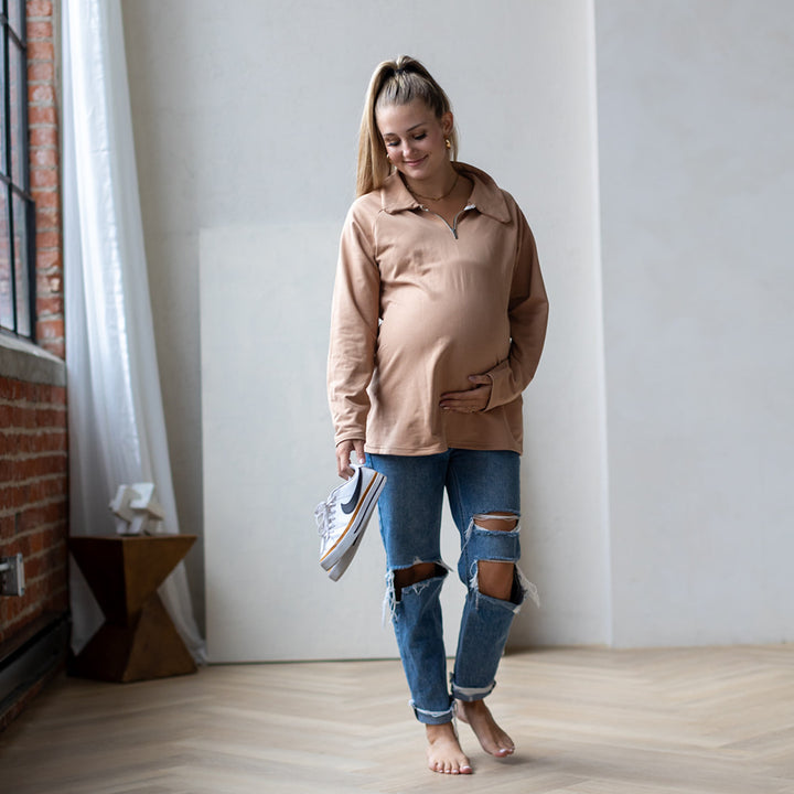 Bo 1/4 Zip Maternity Pull Over - maternity sweater by New Genes Maternity Wear