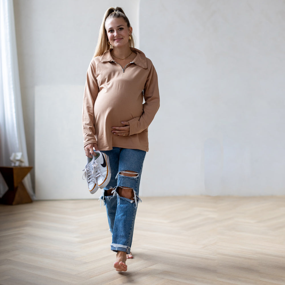 Bo 1/4 Zip Maternity Pull Over - maternity sweater by New Genes Maternity Wear