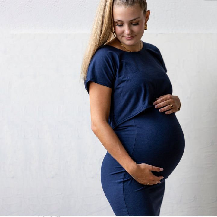 Asher Cropped Tee in navy - maternity t-shirt by New Genes Maternity Wear
