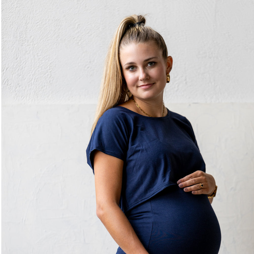 Asher Cropped Tee in navy - maternity t-shirt by New Genes Maternity Wear