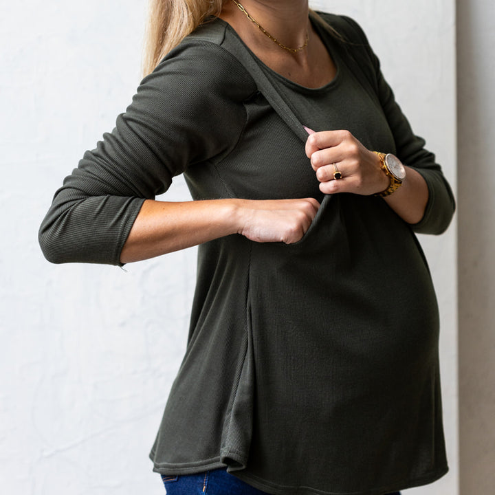 Sasha Nursing Long Sleeve in Crocodile - maternity clothing by New Genes Maternity Wear