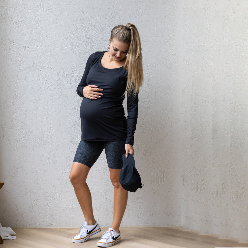 Emma Active Long Sleeve top in black - maternity activewear by New Genes Maternity Wear