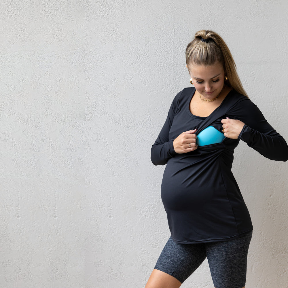 Emma Active Long Sleeve top in black - maternity activewear by New Genes Maternity Wear