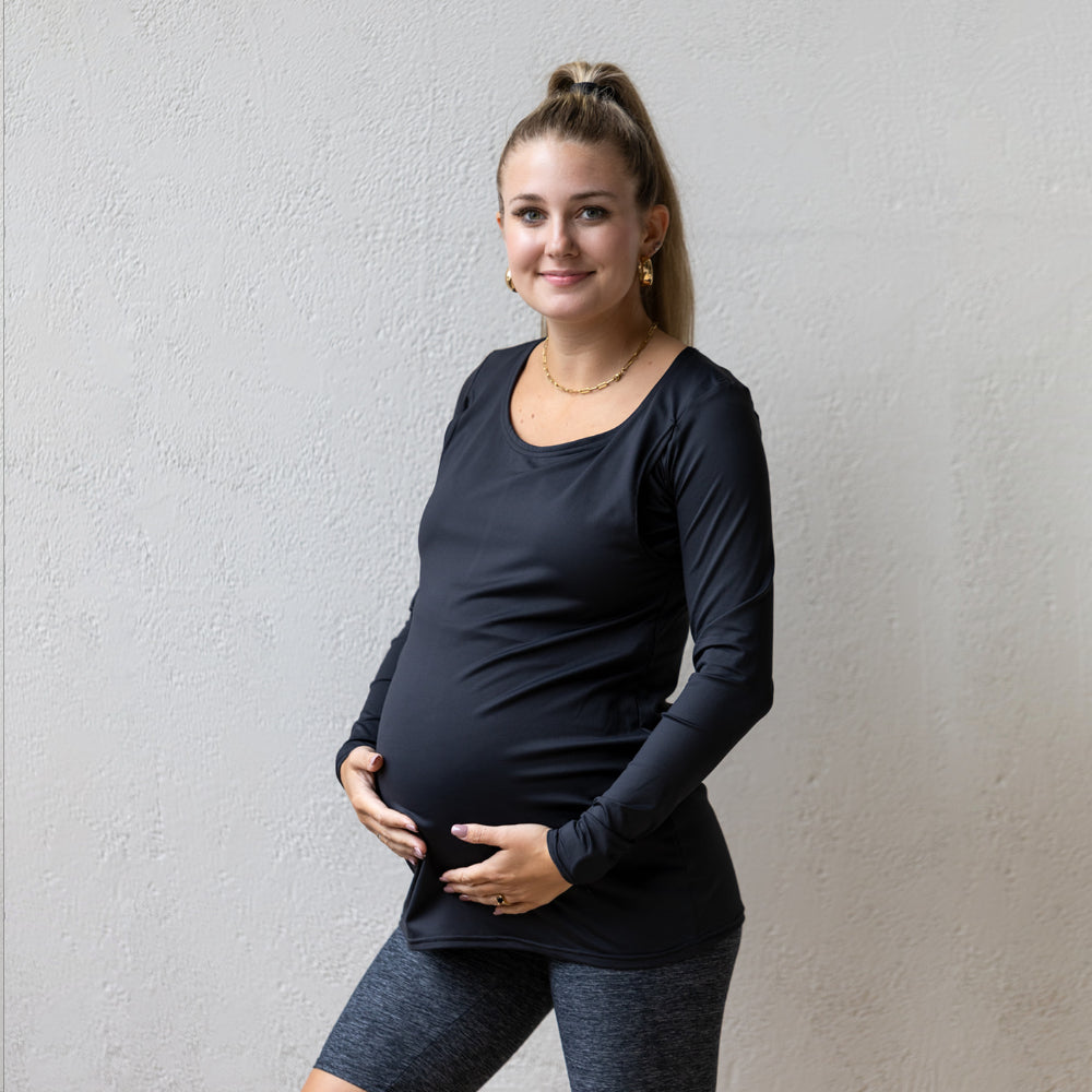 Emma Active Long Sleeve top in black - maternity activewear by New Genes Maternity Wear