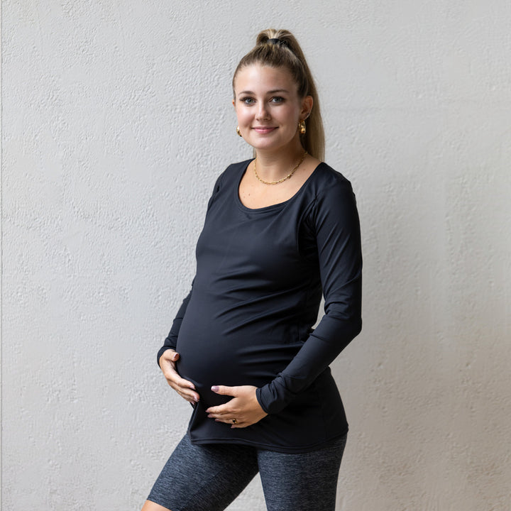 Emma Active Long Sleeve top in black - maternity activewear by New Genes Maternity Wear