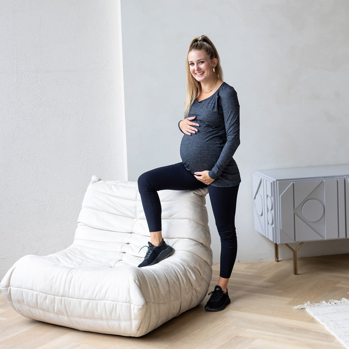Emma Active Long Sleeve top in heathered graphite grey - maternity activewear by New Genes Maternity Wear