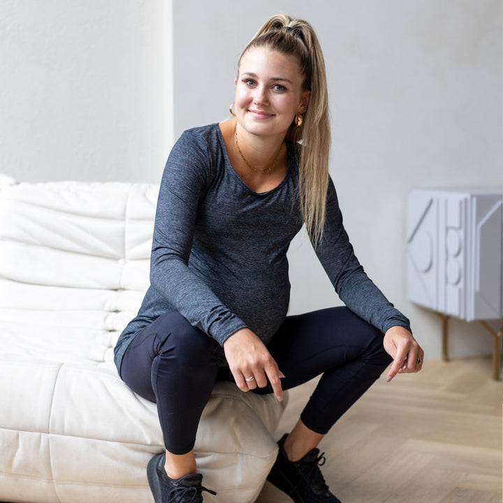 Emma Active Long Sleeve top in heathered graphite grey - maternity activewear by New Genes Maternity Wear