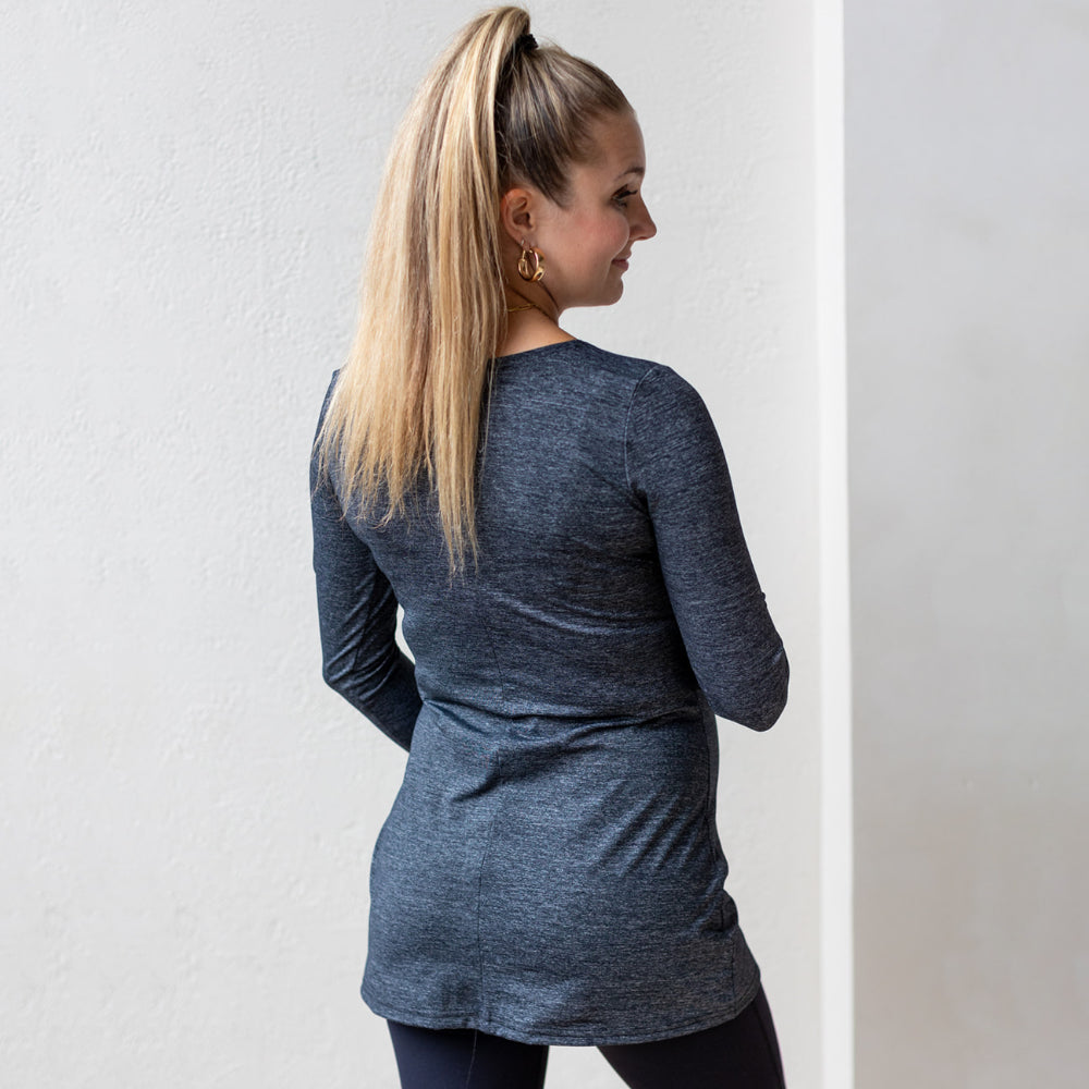 Emma Active Long Sleeve top in heathered graphite grey - maternity activewear by New Genes Maternity Wear