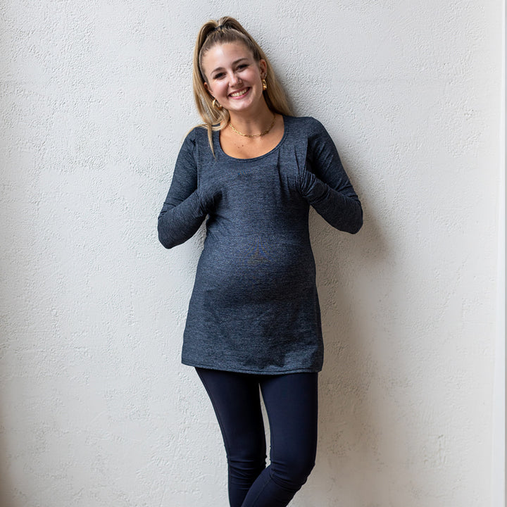 Emma Active Long Sleeve top in heathered graphite grey - maternity activewear by New Genes Maternity Wear