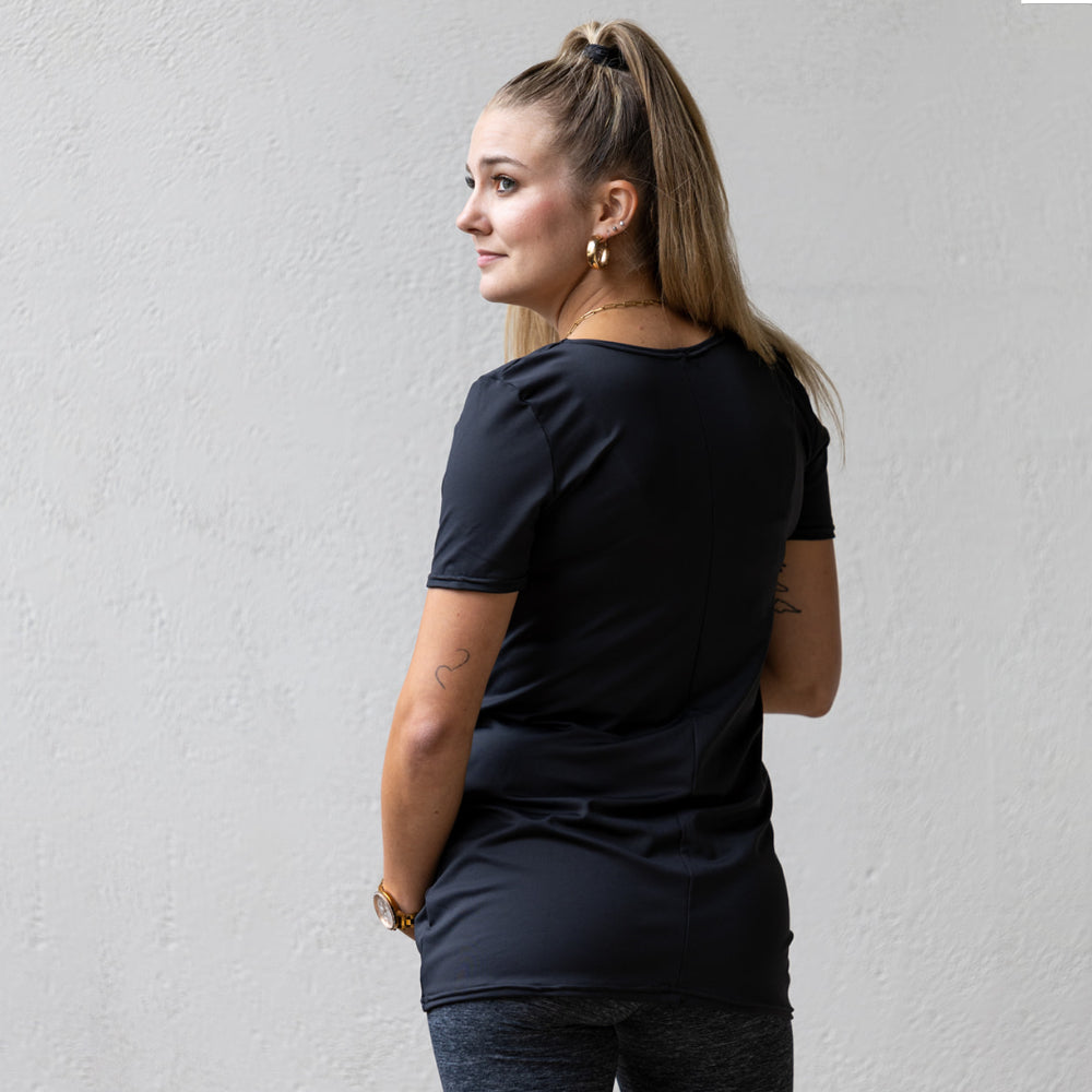 Emma Active Short Sleeve top in black - maternity activewear by New Genes Maternity Wear