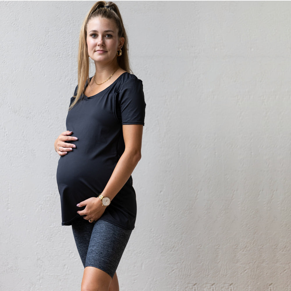 Emma Active Short Sleeve top in black - maternity activewear by New Genes Maternity Wear