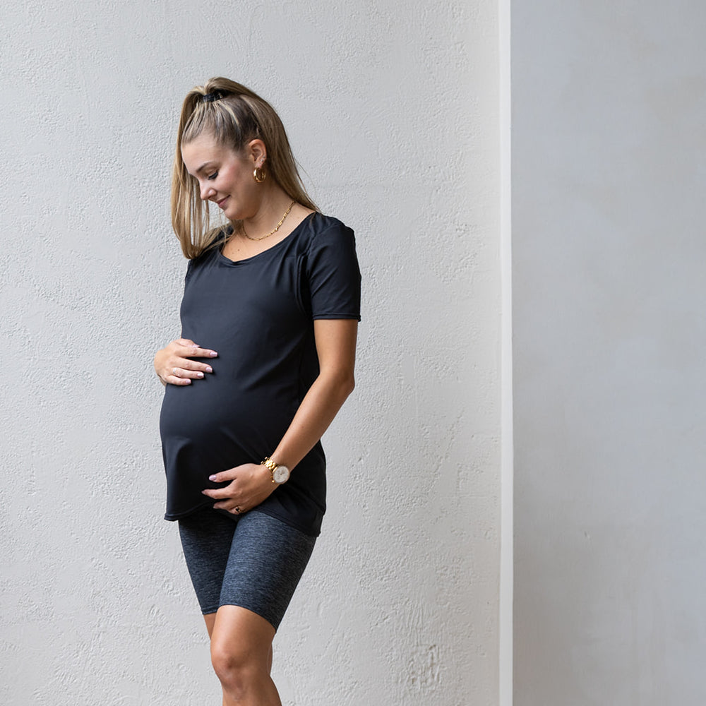 Emma Active Short Sleeve top in black - maternity activewear by New Genes Maternity Wear
