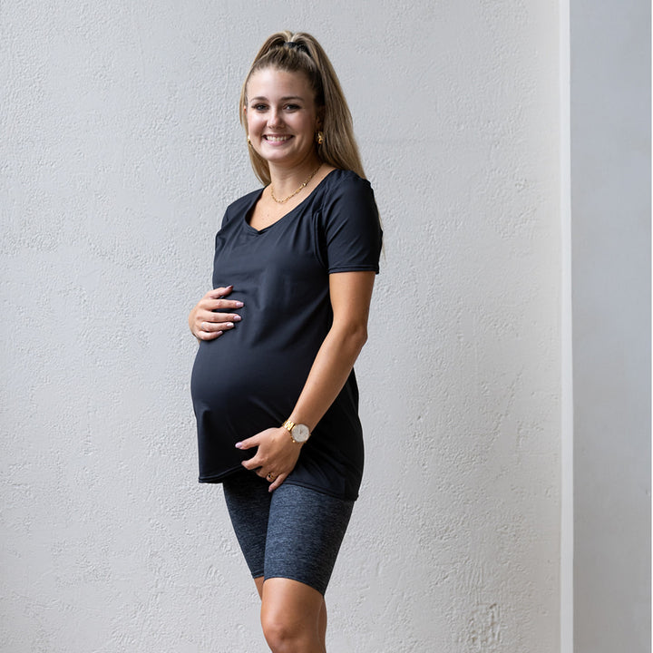 Emma Active Short Sleeve top in black - maternity activewear by New Genes Maternity Wear