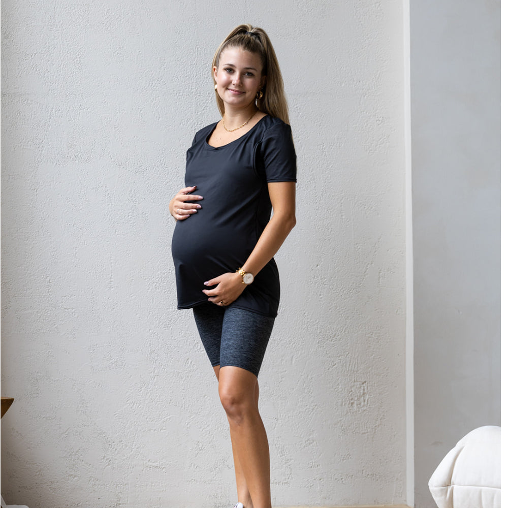 Emma Active Short Sleeve top in black - maternity activewear by New Genes Maternity Wear