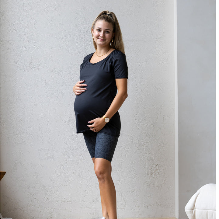 Emma Active Short Sleeve top in black - maternity activewear by New Genes Maternity Wear