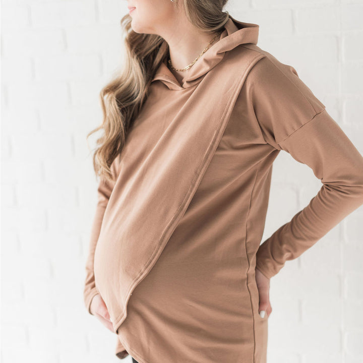Gianna nursing hoodie in camel - maternity hoodie by New Genes Maternity Wear