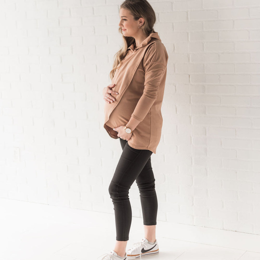 Gianna nursing hoodie in camel - maternity hoodie by New Genes Maternity Wear