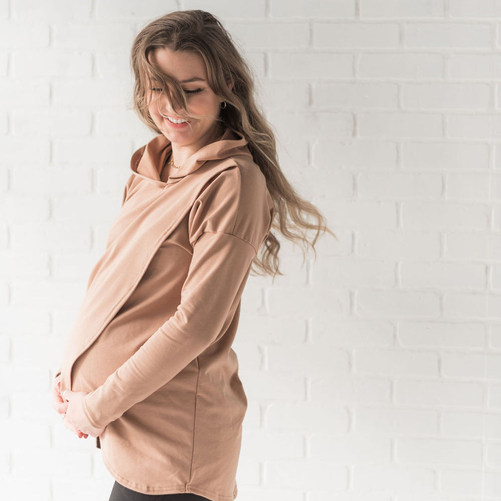 Gianna nursing hoodie in camel - maternity hoodie by New Genes Maternity Wear