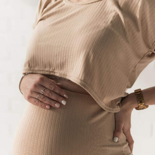 Asher Cropped Tee in camel - maternity t-shirt by New Genes Maternity Wear