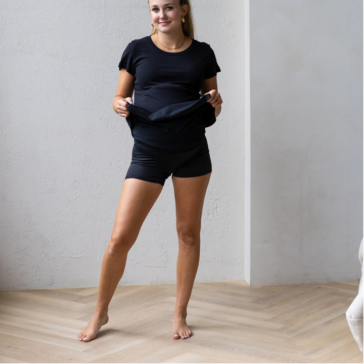Sarah 3 inch black active shorts - maternity clothing by New Genes Maternity Wear