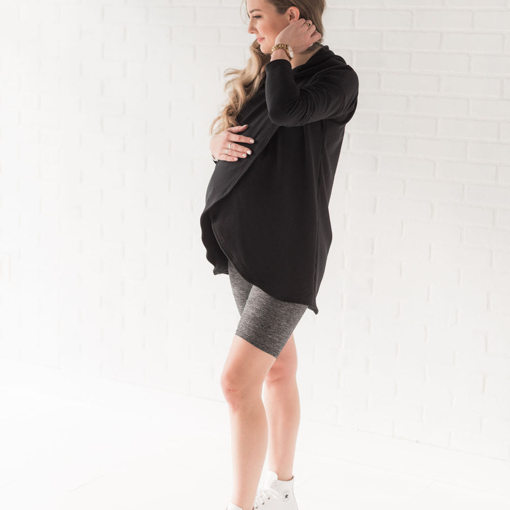Sarah Biker Shorts in heathered graphite grey - maternity shorts by New Genes Maternity Wear