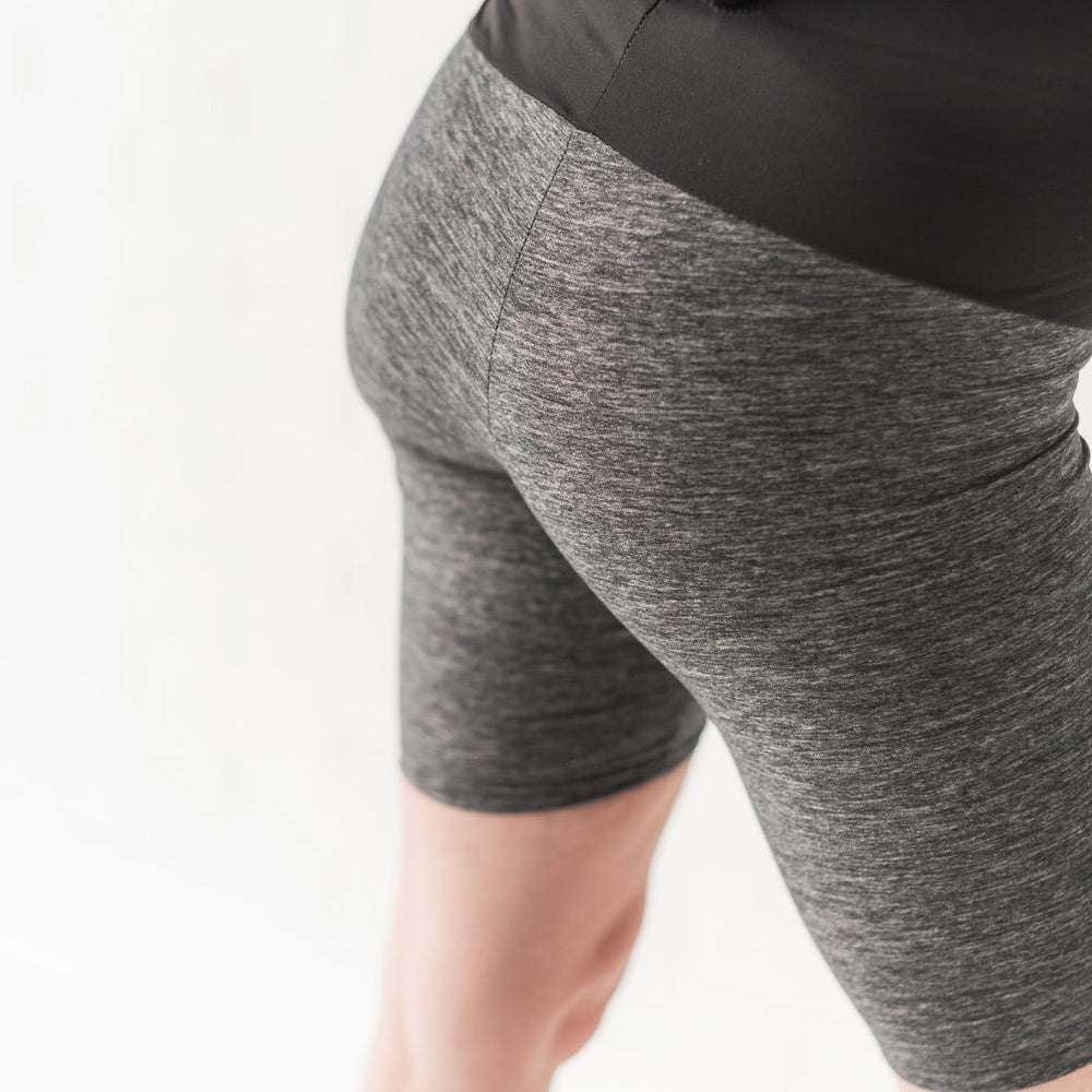 Sarah Biker Shorts in heathered graphite grey - maternity shorts by New Genes Maternity Wear