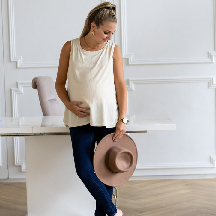 Sasha Nursing Tank Top in oatmeal - maternity clothing by New Genes Maternity Wear