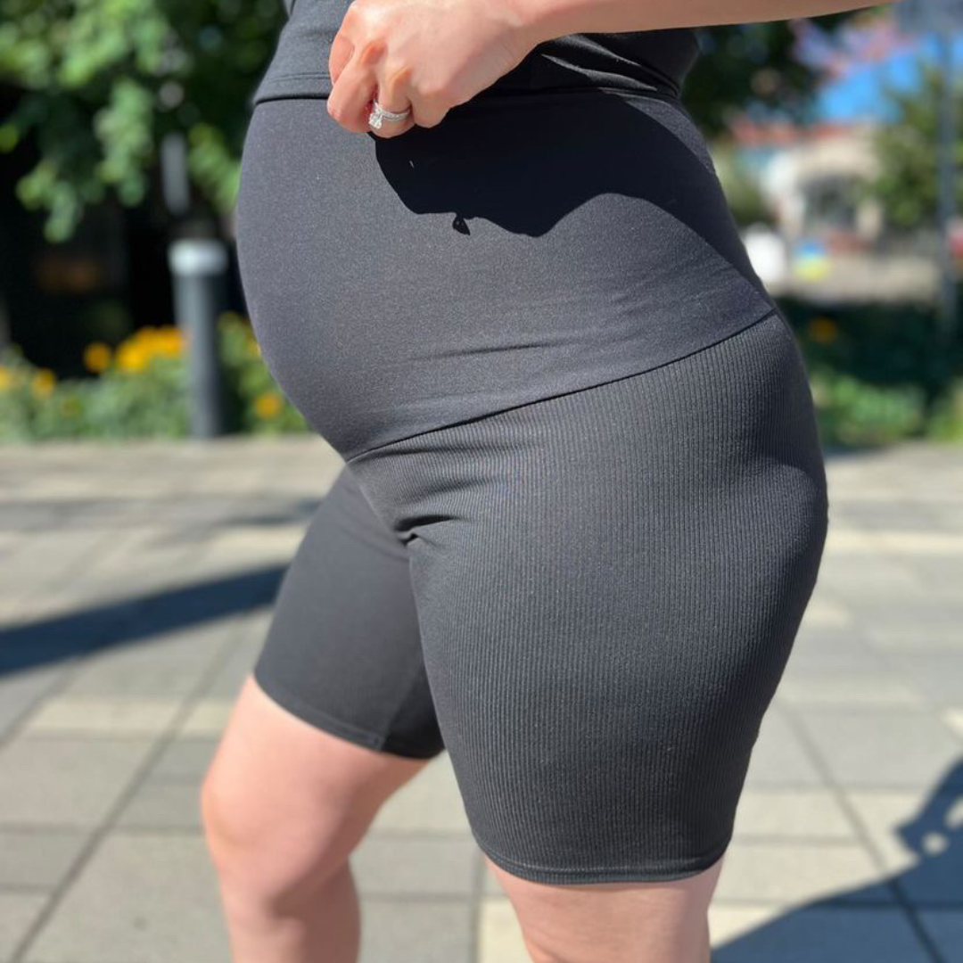 Sarah ribbed black biker shorts - maternity shorts by New Genes Maternity Wear