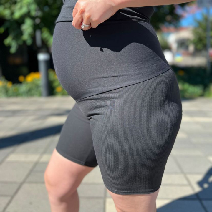 Sarah ribbed black biker shorts - maternity shorts by New Genes Maternity Wear