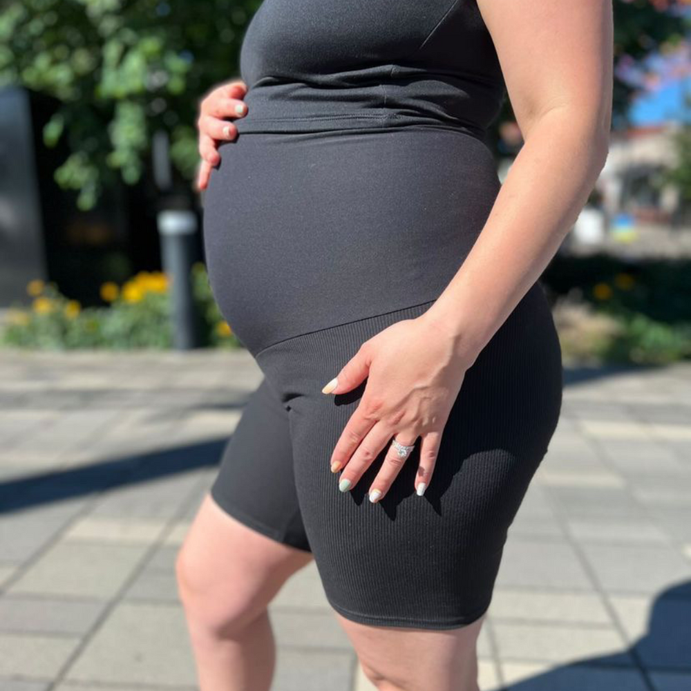 Sarah ribbed black biker shorts - maternity shorts by New Genes Maternity Wear