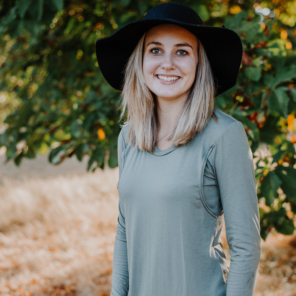 Emma long sleeve nursing top in olive - New Genes Maternity Wear