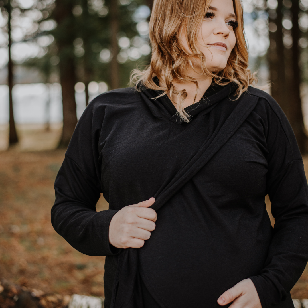 Gianna nursing hoodie in black - maternity hoodie by New Genes Maternity Wear