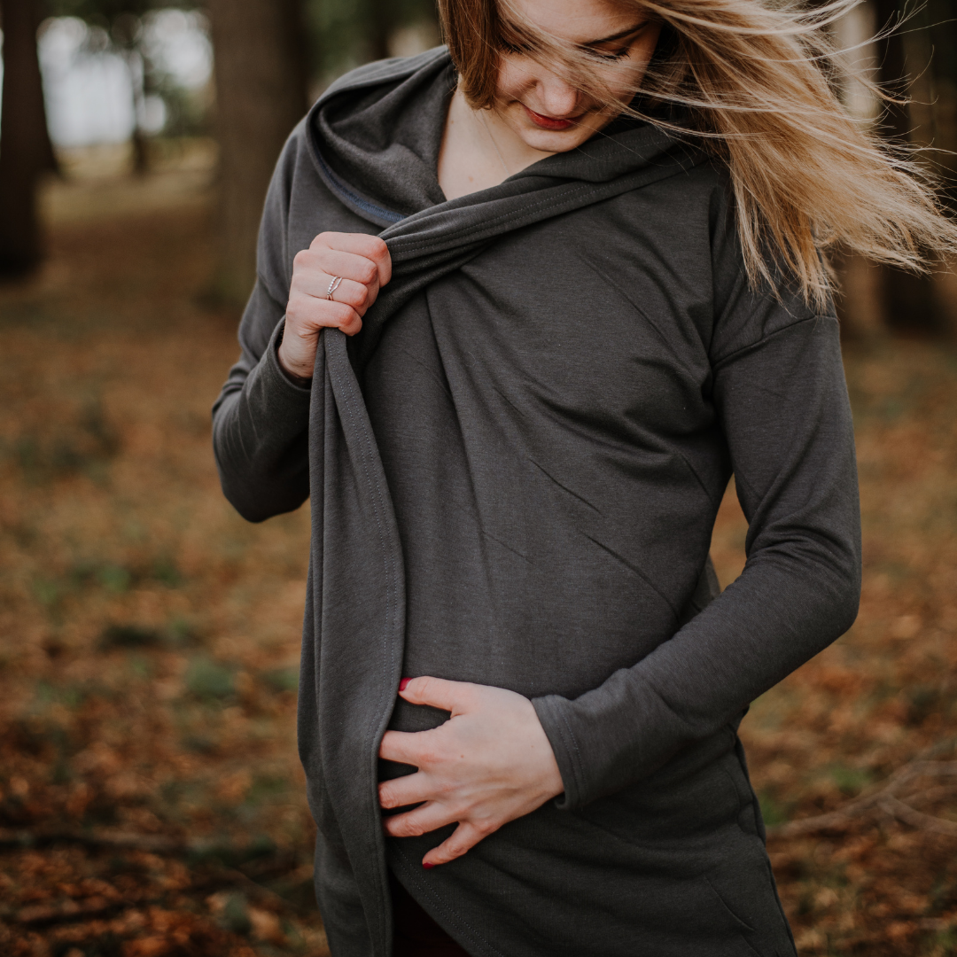 Gianna nursing hoodie in charcoal - maternity hoodie by New Genes Maternity Wear