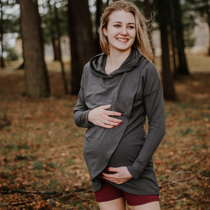 Gianna nursing hoodie in charcoal - maternity hoodie by New Genes Maternity Wear