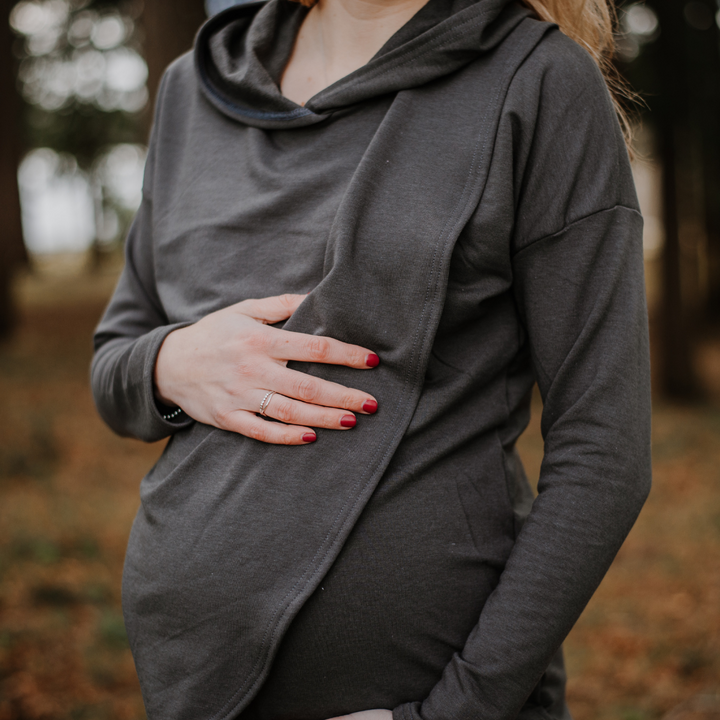 Gianna nursing hoodie in charcoal - maternity hoodie by New Genes Maternity Wear