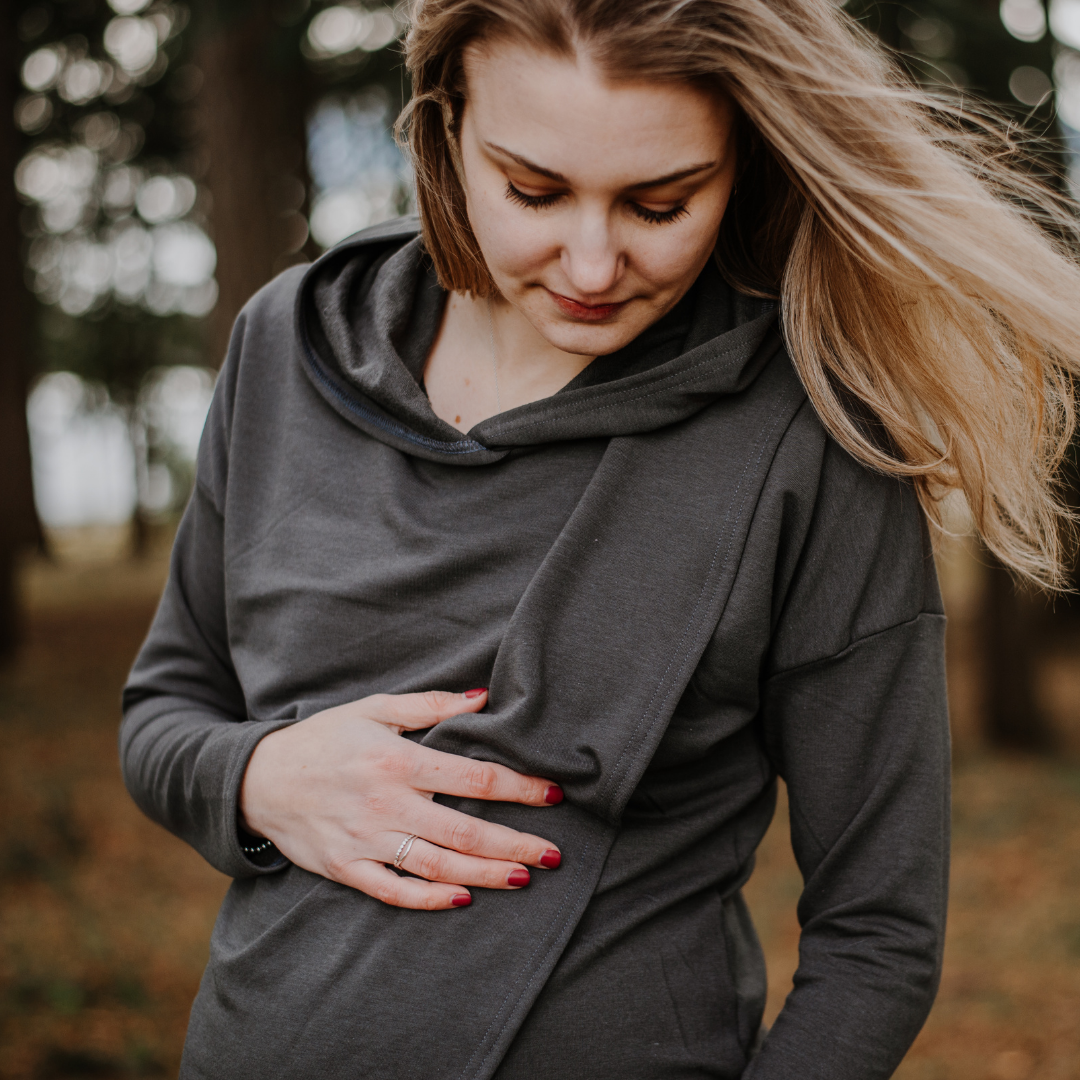 Gianna nursing hoodie in charcoal - maternity hoodie by New Genes Maternity Wear