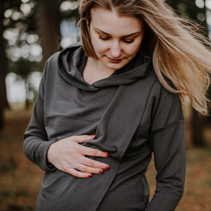 Gianna nursing hoodie in charcoal - maternity hoodie by New Genes Maternity Wear