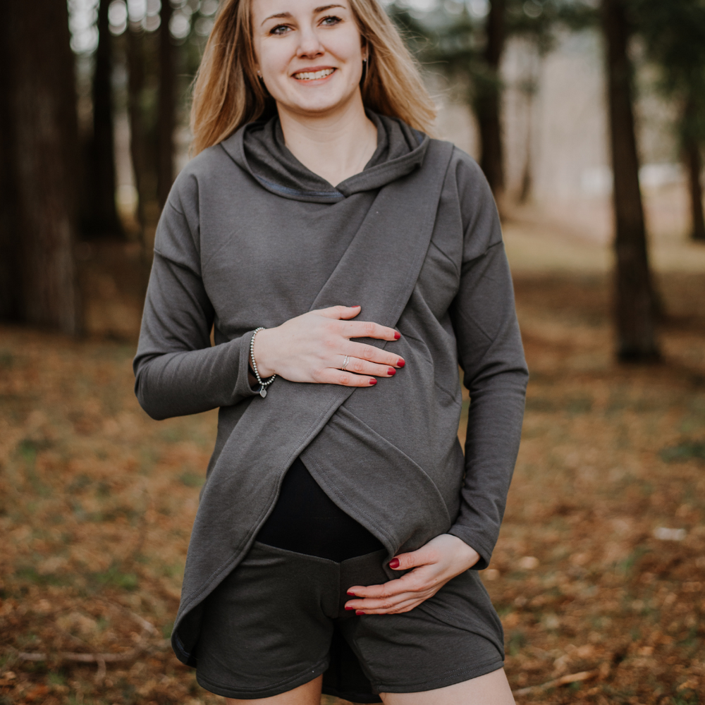 Gianna nursing hoodie in charcoal - maternity hoodie by New Genes Maternity Wear