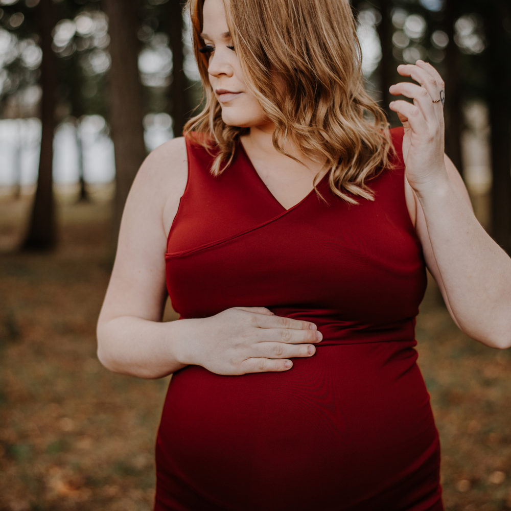 Santiago maternity gown in cranberry - New Genes Maternity Wear