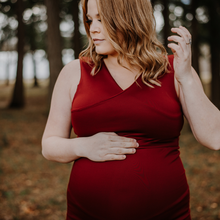 Santiago maternity gown in cranberry - New Genes Maternity Wear