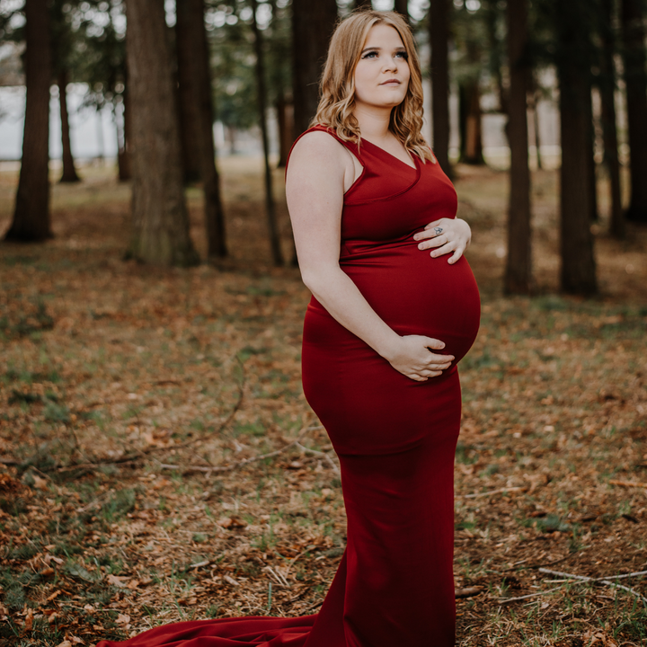 Santiago maternity gown in cranberry - New Genes Maternity Wear