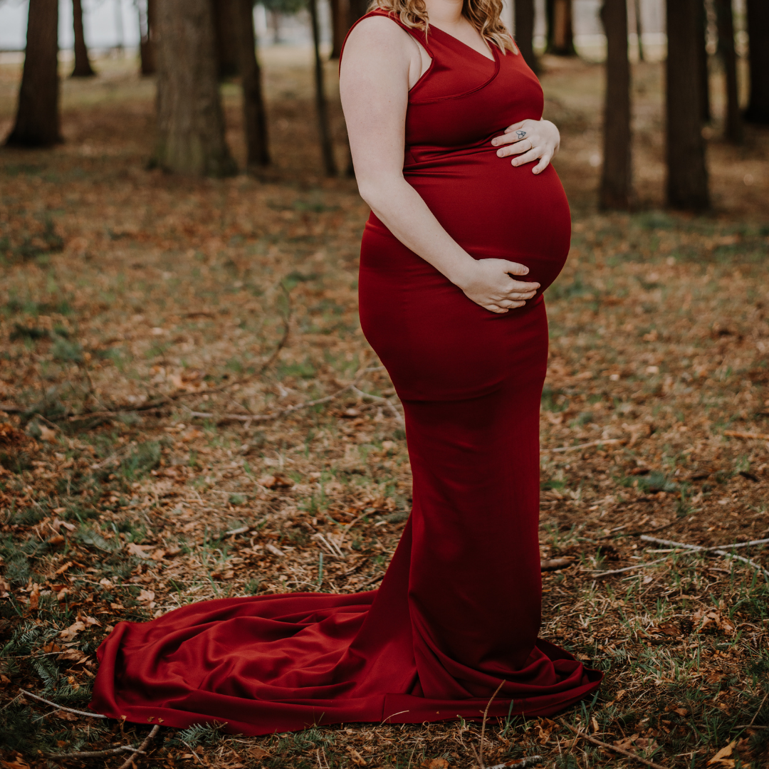 Santiago maternity gown in cranberry - New Genes Maternity Wear