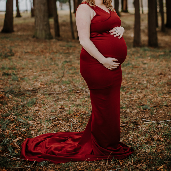 Santiago maternity gown in cranberry - New Genes Maternity Wear