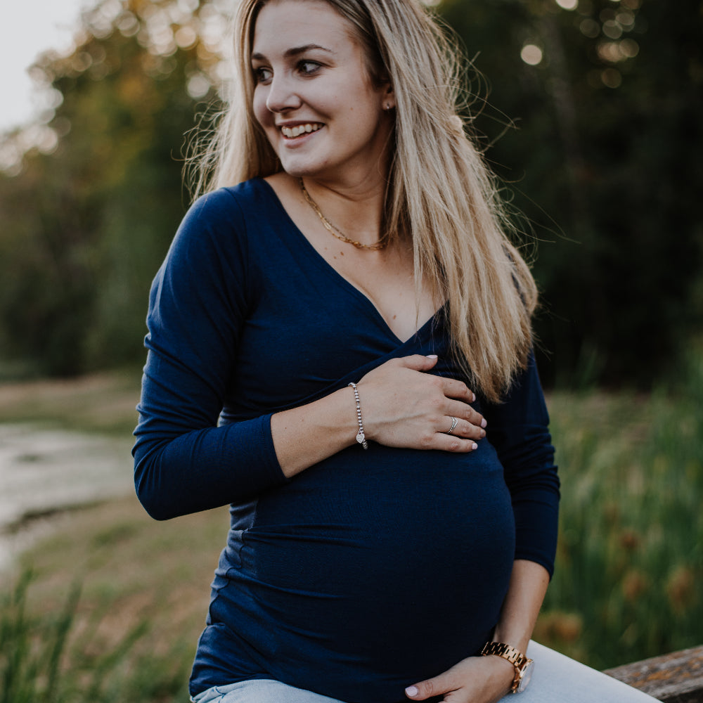 Ophelia long sleeve nursing top in navy - New Genes Maternity Wear